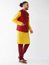Vastramay Men's  Maroon Zari Weaved Jacket With Kurta Pyjama Set